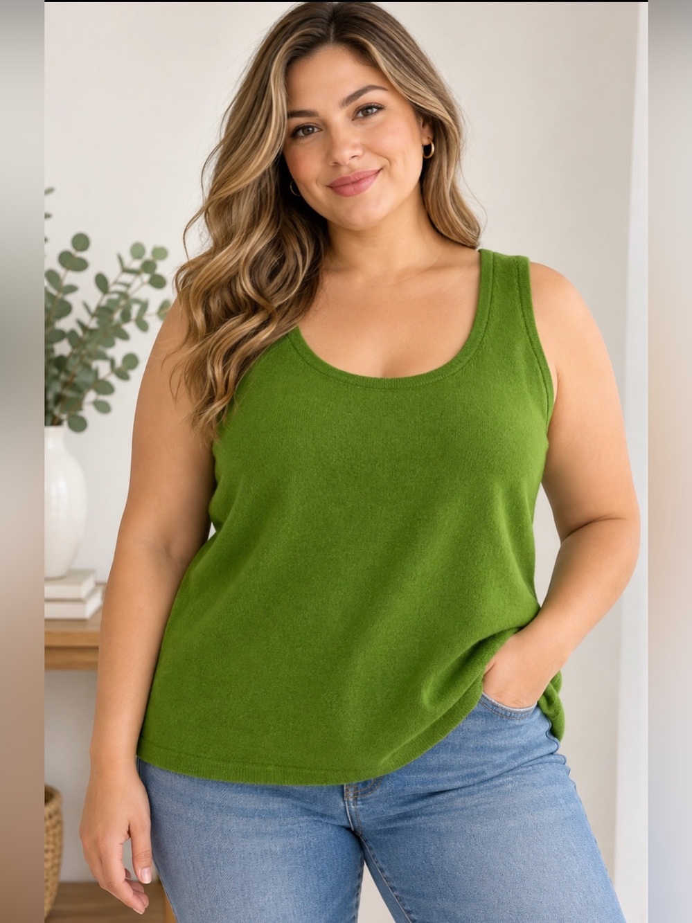 Neiman Marcus The Cashmere Collection 100% Cashmere Tank Top Green 2X Plus Size